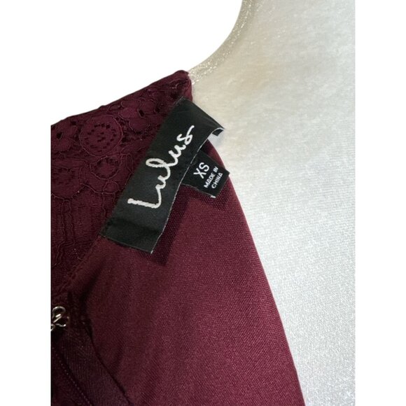 Lulus XS Remarkable Burgundy Lace Short Sleeve Sheath Dress With Floral Pattern - Picture 8 of 9